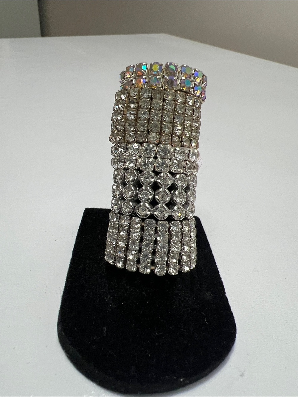 Crystal Pavé Stretch Rings - Clear and Aurora Borealis - Vintage - 5 Rings - Picture 16 of 16